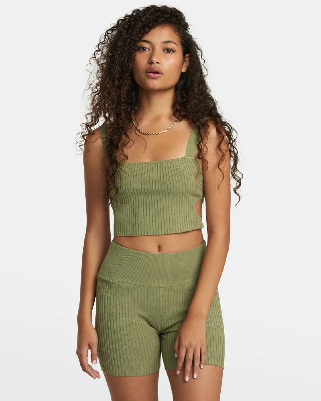 Rose Namajunas Fever Rib Knit Cropped Tank Top - Aloe