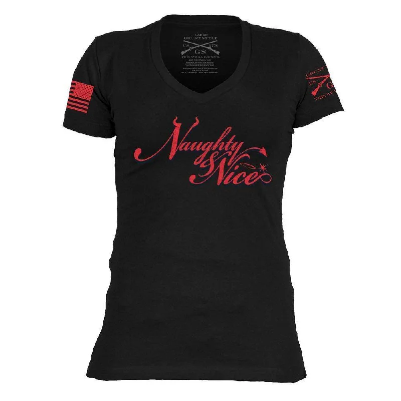 Women's Naughty and Nice V-Neck - Black